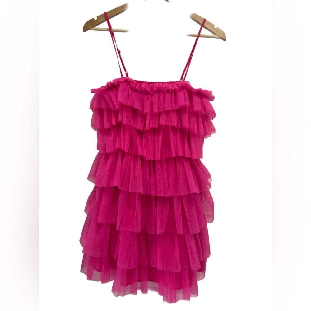 Idem Ditto Pink Tiered Tulle Flirty Fun Party Mini Dress - Size Small
